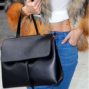 Mansur Gavriel Leather Flap Top Handle Purse Black Calfskin Structured Lady Bag